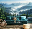 Misty Pine Forest Wallpaper Mountain Peaks Landscape Landscape Wall Mural (Not Peel and Stick) by CozyNest Decor