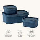 La Jolie Maison Velvet Storage Baskets with Lids, Sturdy Stackable Cardboard Boxes with Decorative Trays, Organizer Bins for Bathroom Bedroom Organizing, Prussian Blue, Set of 3 by CozyNest Decor