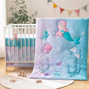4 Piece Crib Bedding Set for Boys Girls, Infant Toddler Nursery Baby Bedding Sets Includes Cartoon Quilt, Fitted Crib Sheet, Crib Skirt and Plush Mermaid Toy by TinyTreasures Baby Boutique