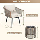 Kromax 3 Pieces Patio Rattan Bistro Conversation Set, Outdoor All-Weather Wicker Furniture Chairs and Side Table Set Ideal for Balcony, Porch and Backyard, Beige by CozyNest Decor