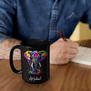 Elephant Coffee Mug 11oz 15oz, Personalized Name Animal Black Cup, Gift For Elephant Lovers, Custom Colorful Animal Design Mug, Gifts For Son Daughter On Birthday by CozyNest Decor