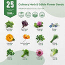 25 Culinary Herbs & Edible Flower Seed Variety Pack for Planting Indoor & Outdoors. 11900+ Non-GMO Heirloom Flower Seeds: Basil, Borage, Echinacea, Lavender, Oregano, Rosemary Seeds & More by GreenHaven Gardens