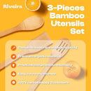 Riveira Bamboo Wooden Spoons for Cooking 3-Piece, Apartment Essentials Wood Spatula Spoon Nonstick Kitchen Utensil Set Premium Quality Housewarming Gifts for Everyday Use by CozyNest Decor