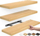 BAYKA Floating Shelves for Wall, Wall Mounted Rustic Wood Shelves for Bathroom, Bedroom, Living Room, Kitchen,Small Hanging Shelf for Books/Storage/Room Decor (Oak-Toned, Set of 3, 15.7in) by CozyNest Decor
