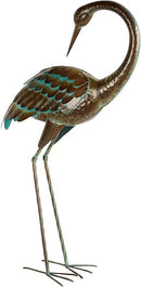 Regal Art & Gift Outdoor Garden Décor, Unique Bird Sculpture, Rustic Metal Bird Statues, Garden Ornaments, Bird Figurine for Lawn, Decorative Sculpture, Crane, Bronze/Green, Back Preening, 38"height by GreenHaven Gardens
