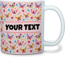 Personalized Mug for Kids - Butterflies - Custom Name/Text, Ceramic Hot Chocolate/Cocoa/Coffee Cup for Girls, Birthday/Christmas/Holiday Gift - 11 oz, White Handle by TinyTreasures Baby Boutique