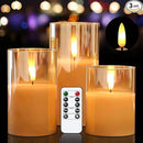 Glass Flameless Candles with Remote Timer,LED Candles Flickering Battery Operated with 3D Wick,Candle Holders Table Centerpiece Decoration for Home Wedding Birthday Festival(Gold) by GreenHaven Gardens
