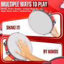 Flexzion Wood Handheld Tambourine for Kids - 8 & 6 Inch Set of 2 Pack, Double Row 12 Pair Metal Jingles, Percussion Drum Moon Musical Instrument (Red) by TinyTreasures Baby Boutique