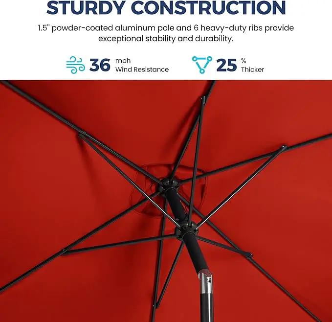 SUNVIVI OUTDOOR Patio Umbrella, 6.5' x 10' Rectangular Patio Umbrella, Metal Pole Square Outdoor Umbrella with Crank and Push Button Tilt, 6 Steel Ribs, Polyester Canopy, photo 5 of 9