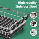 MOUKABAL Dish Drying Rack - Stainless Steel Dish Rack, Dish Racks for Kitchen Counter, Drying Rack Kitchen with Removable Utensil Holder, Drainboard and Glass Organizer (Black) by CozyNest Decor