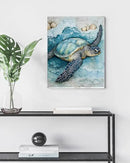 Coastal Sea Turtle Canvas Wall Art Turtle Nautical Ocean Theme Print Poster Framed Picture Painting for Home Beach House Bedroom Wall Decor 8x10 Inch by CozyNest Decor