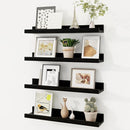 Picture Ledge Shelf, Solid Pine Wood Floating Shelves Set of 4, 16 Inches Nursery Book Shelves for Toys Storage, Kids Bookshelf Wall Mounted for Living Room Decor Photo Frames, Black by TinyTreasures Baby Boutique