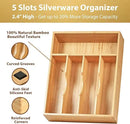 Umilife Kitchen Drawer Organizer, 10 Inch Silverware Utensil Tray Holder, Extra Deep, with Non-Slip Feet & Grooved Drawer Divider, 5 Slots Total Bamboo Wood Caddy for Flatware Cutlery Knives by CozyNest Decor