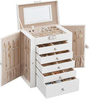 SONGMICS 6 Tier Jewelry Box, Jewelry Storage Organizer with 5 Drawers, Large Storage Capacity, with Mirror, Lockable, Jewelry Case, Gift for Loved Ones, For Watches, White UJBC152W01 by TinyTreasures Baby Boutique