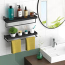 Meangood Floating Shelves Wall Mounted Set of 2, Wall Shelf with Towel Bar Rustic Wood Wall Storage Shelves for Bedroom,Living Room,Bathroom, Kitchen Black by CozyNest Decor