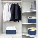 Storage Bins Large Fabric Storage Baskets for Shelves 3 Pack, Decorative Linen Closet Baskets with Handles for Organizing, Shelf, Clothes, Home, Office, 15x11x9.5Inches (NavyBlue&White) by CozyNest Decor