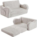 Kids Extra Wide Chairs for Toddler, 2-in-1 Toddler Soft Sherpa Couch Fold Out, Convertible Sofa to Lounger for Girls and Boys, Grey by CozyNest Decor