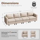 118.5" Faux Leather Modular Sectional Sofa with Storage Seat, Oversized 4 Seater Couch Deep Seat with Removable Cover Whitesand by CozyNest Decor