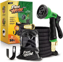 Flexi Hose PLUS with 8 Function Nozzle Expandable Garden Hose, Lightweight & No-Kink Flexible Garden Hose, 3/4 inch Solid Brass Fittings and Double Latex Core, 50 ft Black by GreenHaven Gardens