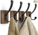 Wood Wall Hooks for Hanging - 4 Pack Hooks Wall Mounted, Wooden Rustic Farmhouse Heavy Duty Towel Hooks, Hooks for Coats, Towel, Hat, Keys, Purse, Bag and Robe by CozyNest Decor