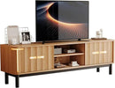 Brown Mid Century Modern TV Stand, Wood Fluted Living Room TV Stands with Storage Sliding Doors, Desert-Inspired Design MCM Entertainment Center for 55 60 65 70 75 55+ 60+ 65+ 70+ Inch by CozyNest Decor