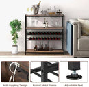 GOFLAME Industrial Wine Rack Table, Wine Bar Cabinet with 2-Tier Wine Rack, 4 Row Glass Holder and Storage Shelves, Freestanding Floor Liquor Storage Stand for Kitchen, Dining Room, Rustic Brown by CozyNest Decor