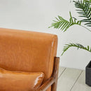 Glitzhome 2 Set Mid Century Yellowish Brown Accent Armchair, Single Reading Armchair PU Leather Lounge Chair with Walnut Ruberwood Frame by CozyNest Decor