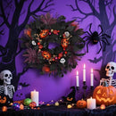 24" Glitter Halloween Wreath Outdoor - Sparkly Balls, Skulls, Bat, Skeleton, Pumpkin on Black Twig | Front Door Outside Goth Decor for Spooky Night by CozyNest Decor