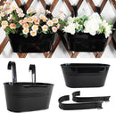 2 Pack Metal Hanging Planter for Outdoor Plants, 10 Inch Black Fence Planters Railing Pots for Garden Patio Balcony Decor, Flower Bucket with Detachable Hooks (Black, 2Pcs) by CozyNest Decor