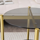 Round Glass End Table, Mid-Century Modern Design Sofa Table for Living Room, D18 x H23 in, 2-Tier Structure, Grey Glass Top and Black Marble Shelf, Sleek Conical Legs with Gold Finish Frame by CozyNest Decor