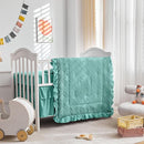 Tufted Ruffle Crib Bedding Set 3 Pieces Baby Girls Boys Boho Quilted Comforter with Fitted Sheet and Bed Skirt - Cute Ruffled Shabby Chic Baby Bedding Soft Blanket Design Teal Blue by TinyTreasures Baby Boutique