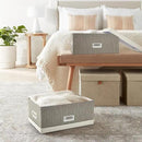 Briful Set of 2 Decorative Storage Boxes with Lids – Gray & White Nesting Organizer Bins, 14'' + 13'' Set Rectangular Fabric Covered Cardboard Boxes for Office, Closet, or Home Decor by CozyNest Decor
