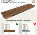 Heimlove 12 Inch Deep Floating Shelves, 48 x 12 inches Long Wall Shelf, Large Display Shelf & Storage Shelf, Rustic Wood Wall Shelves for Fireplace Mantel, Set of 2(Walnut) by CozyNest Decor