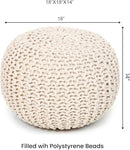 REDEARTH Round Pouf Ottoman –18"x18"x14" Hand-Knitted Cotton Pouffe –Cable Footstool –Boho Dori Hassock –Pre-Stuffed Poof – Extra Seat -Poofy Footrest for Living Room, Bedroom, Nursery, Nook –Ivory by CozyNest Decor