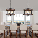 4-Light Large Rustic Farmhouse Wood Pendant Light Fixture with Adjustable Chain, 16.5 inch Oak Wood Drum Chandelier for Dining Room Kitchen Island Farmhouse Living Room Hallway, Black by CozyNest Decor