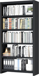 Bookshelf, 5 Shelf Bookcases, Tall Bookcase for Heavy Books, CDs, Movies, Garage Kit, Modern Display Shelf for Library Home Office Bderoom Living Room, Metal Bookshelves Industrial Black by CozyNest Decor