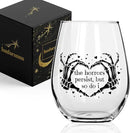 The Horrors Persist But So Do I Wine Glass,Skeleton Heart Hands,Funny Halloween&Valentine's Day Wine Glass,15oz by CozyNest Decor