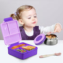 Bento Lunch Box for Kids with 8oz Soup Thermo&Lunch Bag, Leak-Proof Lunch Food Containers with 4 Compartment, Hot Food Insulated Food Jar for Kids School (Purple) by TinyTreasures Baby Boutique