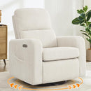 Swivel Rocker Recliner, Oversized Power Recliner Glider with Removable Cushion, Upholstered Swivel Reclining Nursery Chairs for Living Room Bedroom, Corduroy White by TinyTreasures Baby Boutique