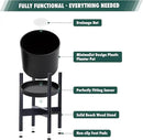 D'vine Dev Planter Pot with Stand - 8 Inch Plastic Cylinder Flower Pot with Wood Planter Holder for Indoor, Matte Black Pot + Ebony Stand, 55-C-K-2 by GreenHaven Gardens