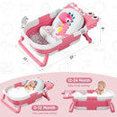 MoreFeel Collapsible Baby Bathtub for Newborn with Thermometer & 1 Hooded Towel & 1 Soft Floating Cushion,Portable Travel Bathtub with Drain Hole, Durable Foldable Baby Tubs for Infants to Toddler by TinyTreasures Baby Boutique