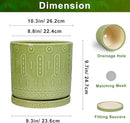 Ceramic Pot for Plants - 10 Inch Indoor Plant Pots with Drainage Holes and Saucer, Boho Round Planter Outdoor, Decorative Large Planter for Flower, Living Room Decor, Garden Gifts, Green by GreenHaven Gardens