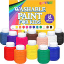 EXTRIC Washable Paint for Kids 12 Color, Non-Toxic Tempera Kid Paint 2 oz Bottles, Vibrant Pigments, Easy-Clean Toddler Paints, Kids Painting Set Arts and Crafts Supplies by TinyTreasures Baby Boutique