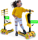Hurtle 3-Wheeled Scooter for Kids - Wheel LED Lights, Adjustable Lean-to-Steer Handlebar, and Foldable Seat - Sit or Stand Ride with Brake for Boys and Girls Ages 1-14 Years Old by TinyTreasures Baby Boutique