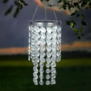Hanging Solar Lantern Outdoor, 2 Tiers 21” Solar Transparent Acrylic Beaded Chandelier with Cool White LED S Hooks for Garden Yard Patio Gazebo Outside Decor by CozyNest Decor