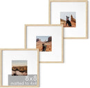 HAUS AND HUES Solid Oak Wood 8”x8” Picture Frames Matted to 4”x4” Set of 3-8x8 Standard Square Picture Frames, Natural Wood Picture Frames 8x8 Square, Matted Picture Frame 8x8 (Beige Oak Frames) by CozyNest Decor
