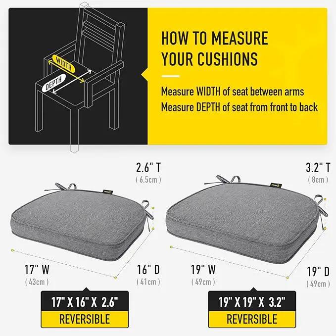 SUNROX Gel Memory Foam Chair Cushions, FadeShield Water-, Stain-Resistant Durable Reversible Seat Cushion Pads with Ties for Indoor/Outdoor Kitchen Dining Office, 19"x19", Set of 4, Heather Charcoal, photo 7 of 7