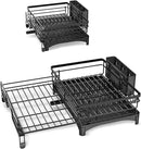 Dish Drying Rack - Extendable Dish Rack, Large Sink Drying Dish Drainer for Kitchen Counter, Stainless Steel Dish Strainer with Utensil Holder (Black) by CozyNest Decor