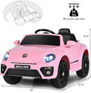 Costzon Ride on Car, 12V Licensed Volkswagen Beetle Battery Powered Vehicle w/Remote Control, Spring Suspension, Lights, USB, Horn, Music, 4 Wheeler for Boy Girl Gift, Electric Car for Kids, Pink by TinyTreasures Baby Boutique