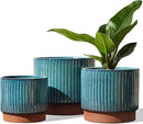 LE TAUCI Ceramic Plant Pots with Drainage Holes, Set of 3, 8+6.7+5.5 Inch Stripe Garden Planter Pots for Outdoor Indoor Plants Flower, Round Succulent Orchid Flower Pot, Reactive Glaze Black by GreenHaven Gardens